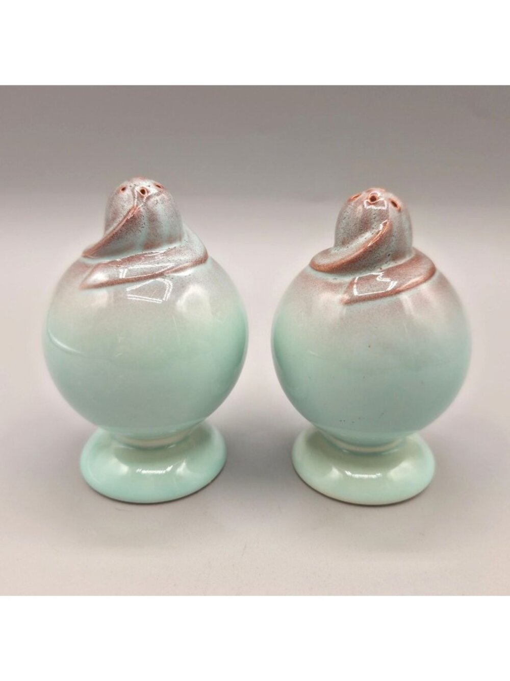Taylor Smith Taylor Ceramic Salt Pepper Shakers Mint and Spice Glaze 1950s